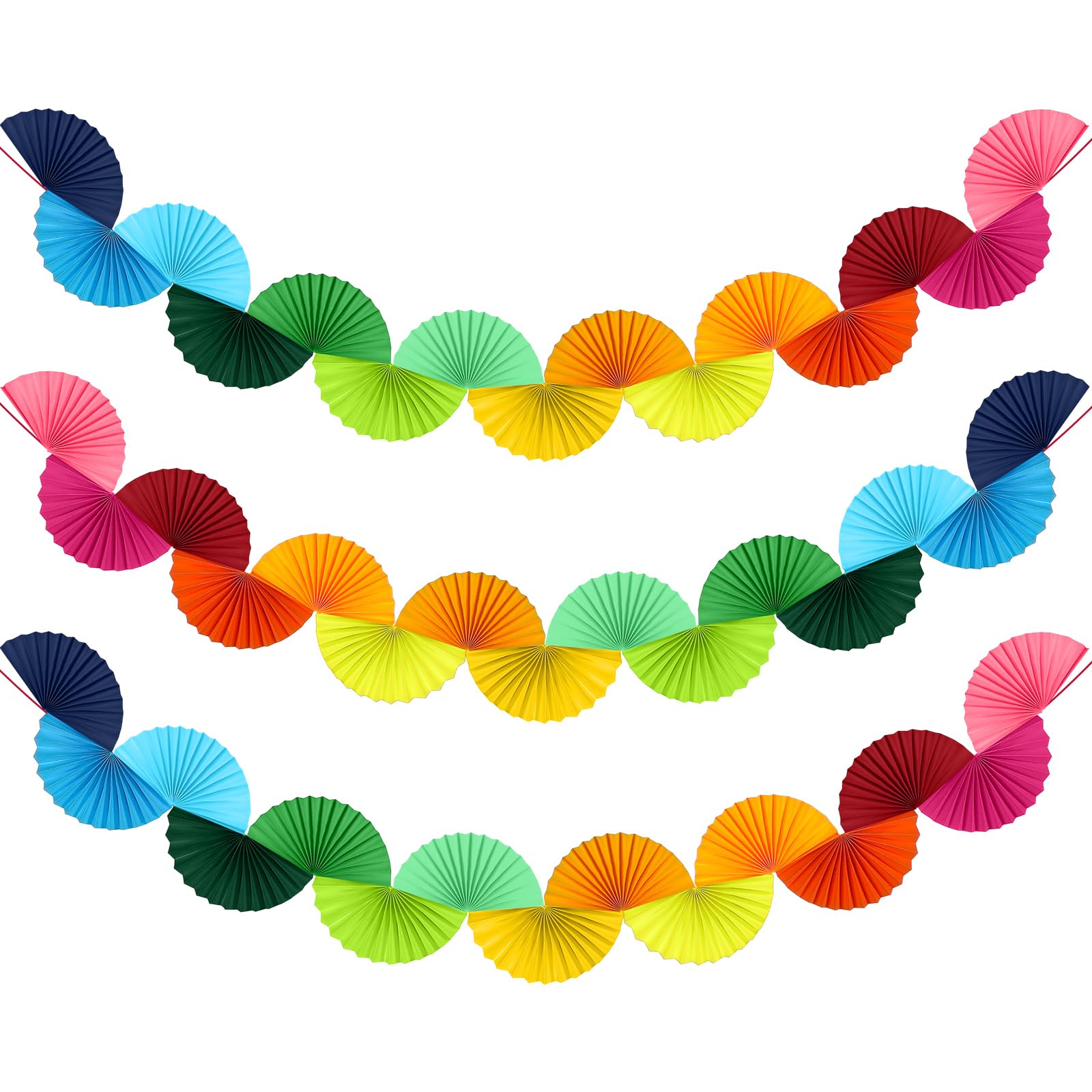 Papierfächer-Girlande, 4,8 m, bunter Hintergrund, Deckendekoration, Set für Geburtstagsparty, 3D-Junggesellinnenabschied, Dekoration, Regenbogenfarben, 3 Stück