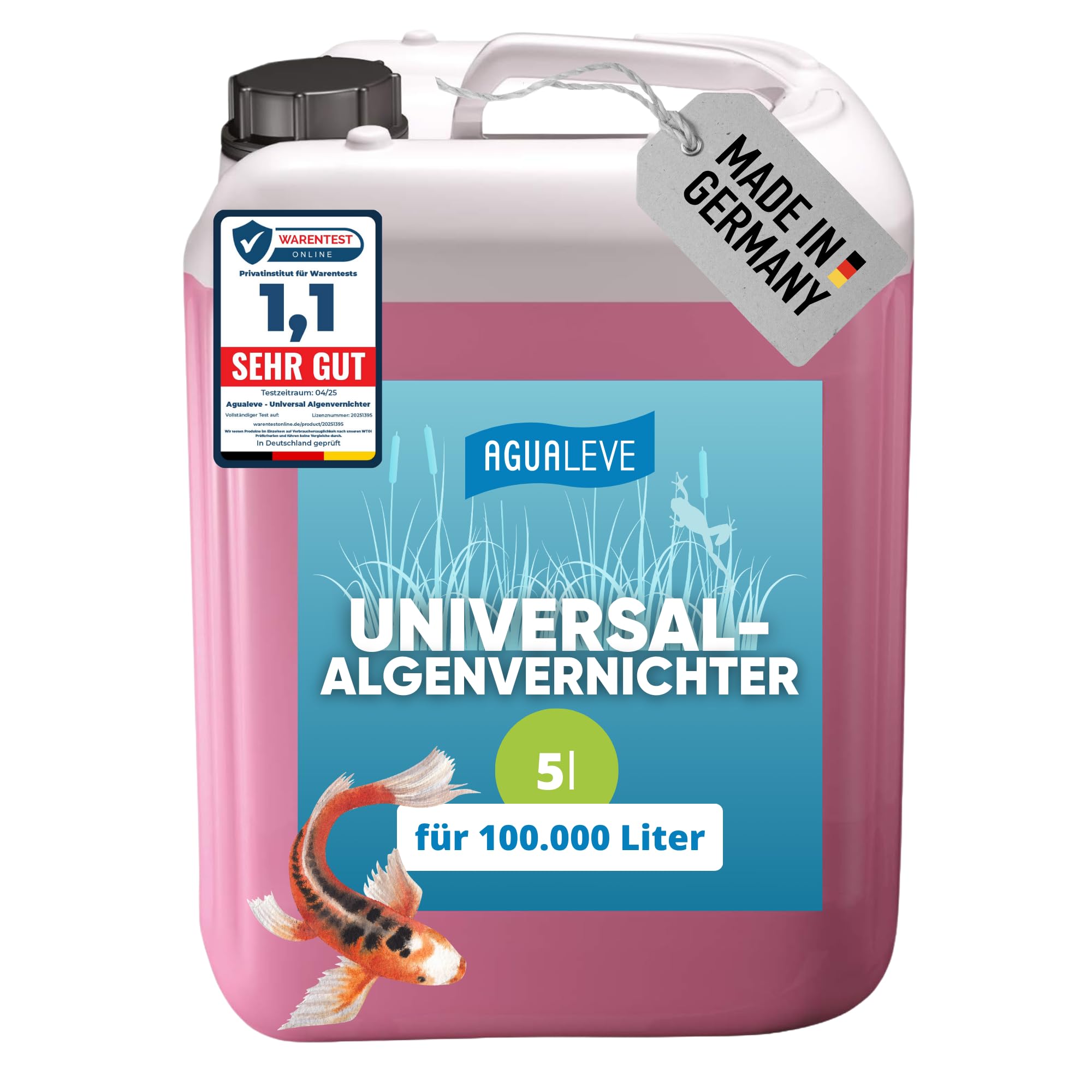 AGUALEVE® Universal-Algenvernichter 5l *NEU* | effektiv gegen alle Arten von Teichalgen mit innovativer Solar-Guard-Formel | Fisch-, Garten- & Schwimmteiche | Made in Germany | 100.000l Teichwasser