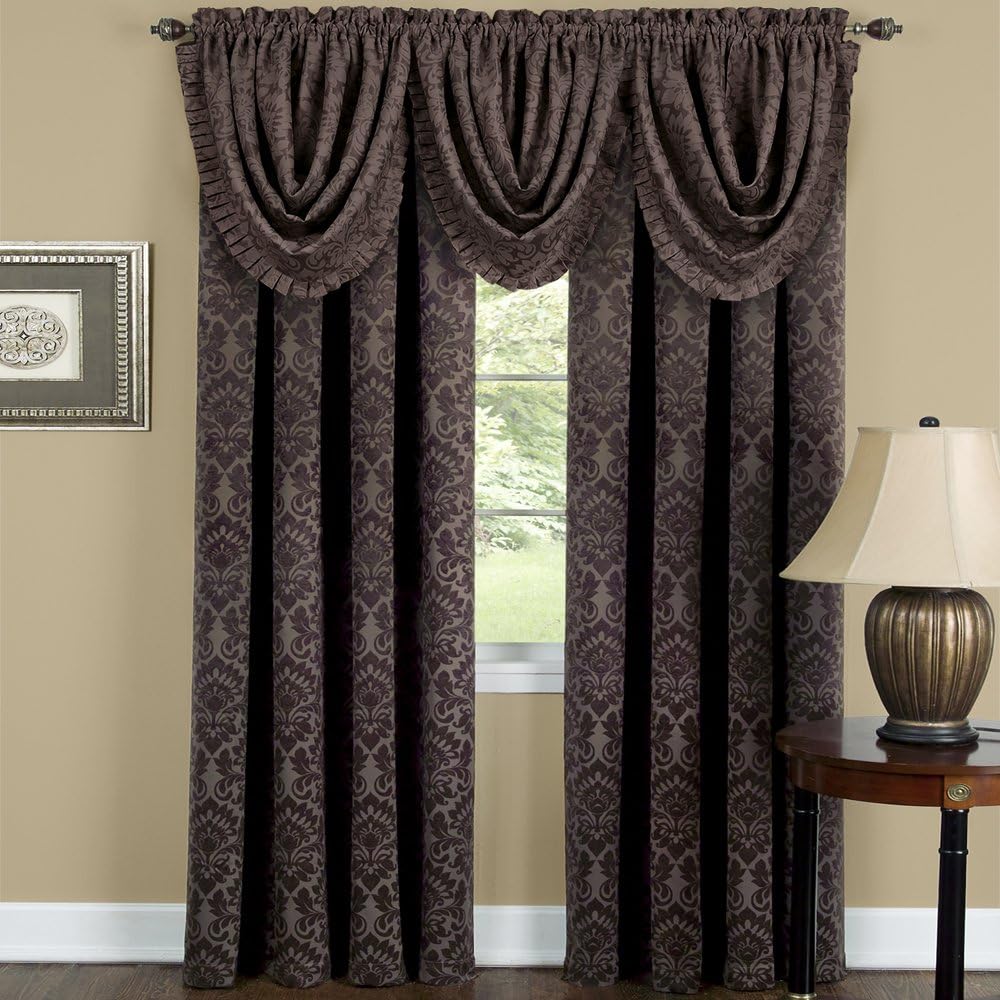 PowerSellerUSA 2-Pack Window Curtain Panels Set, 52" W x 84" L Inches Rod Pocket Blackout Energy Efficient Panels with Damask Design, Modern Elegant Style Long Curtains for Room Decore, Brown
