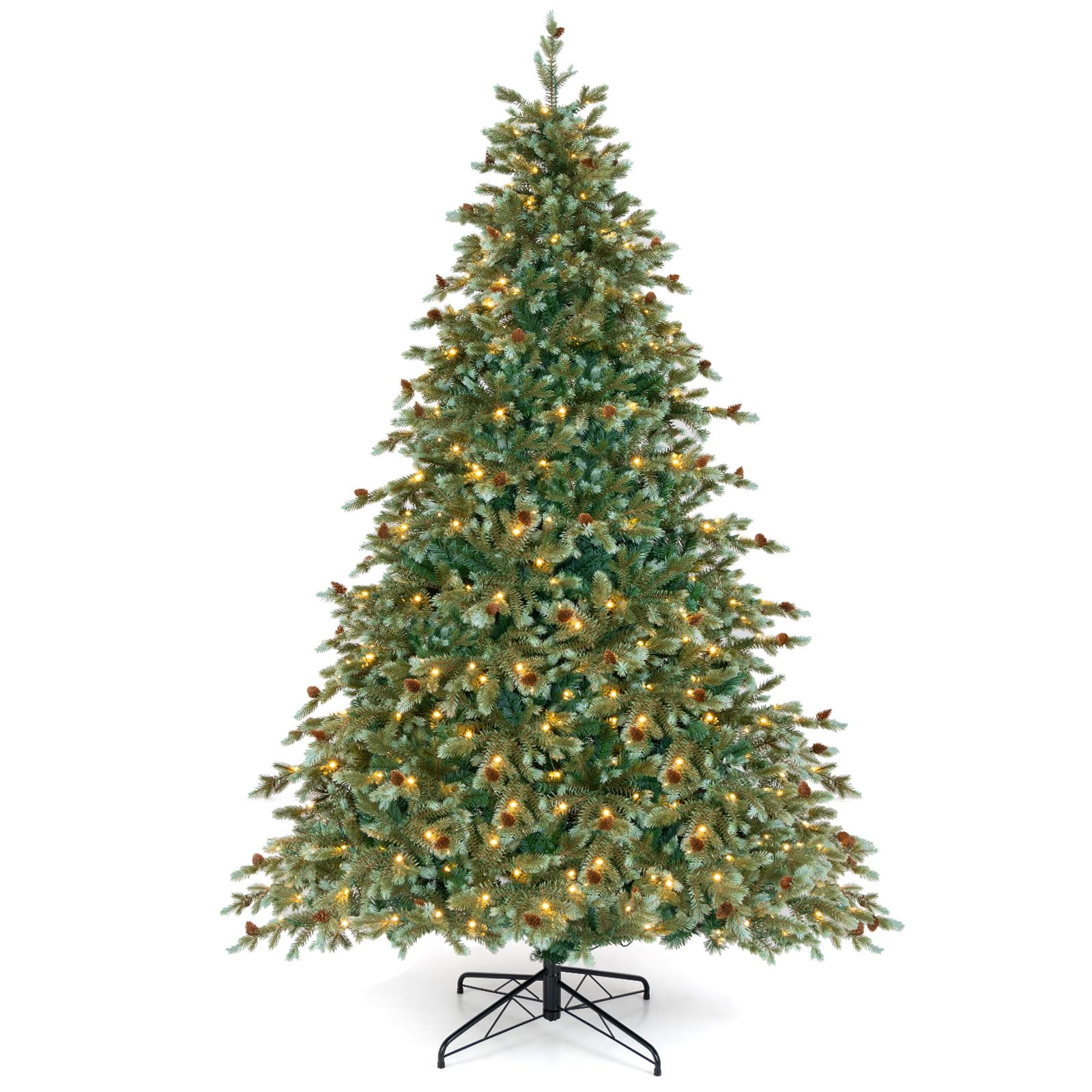 Goplus 7ft Pre-Lit Artificial Christmas Tree, Hinged Full Xmas