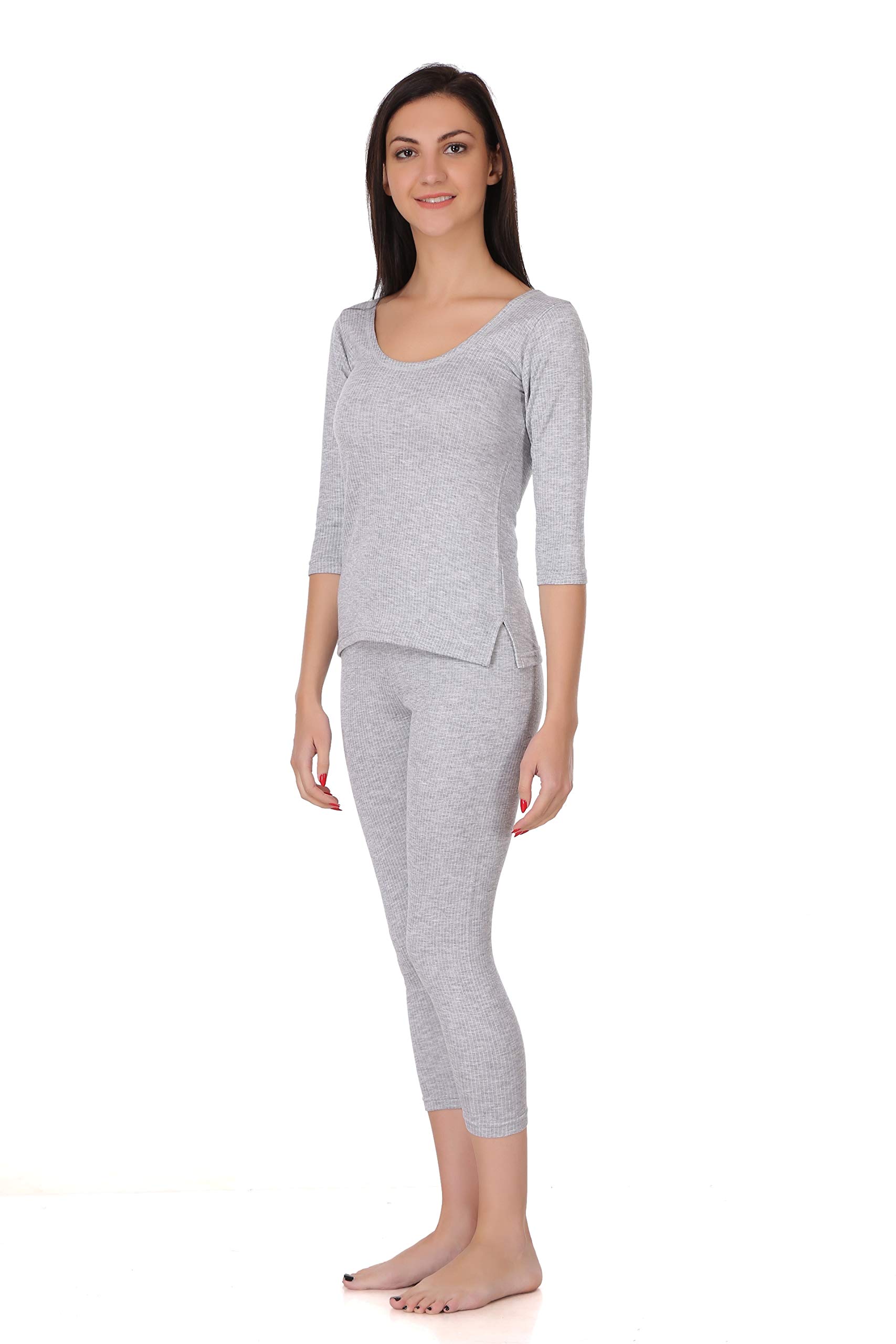 Selfcare Women Poly Cotton Thermal Top and Pyjama Set (Pack of 2 Set)(SW0365-M_Dark Grey, Light Grey_Medium) 1