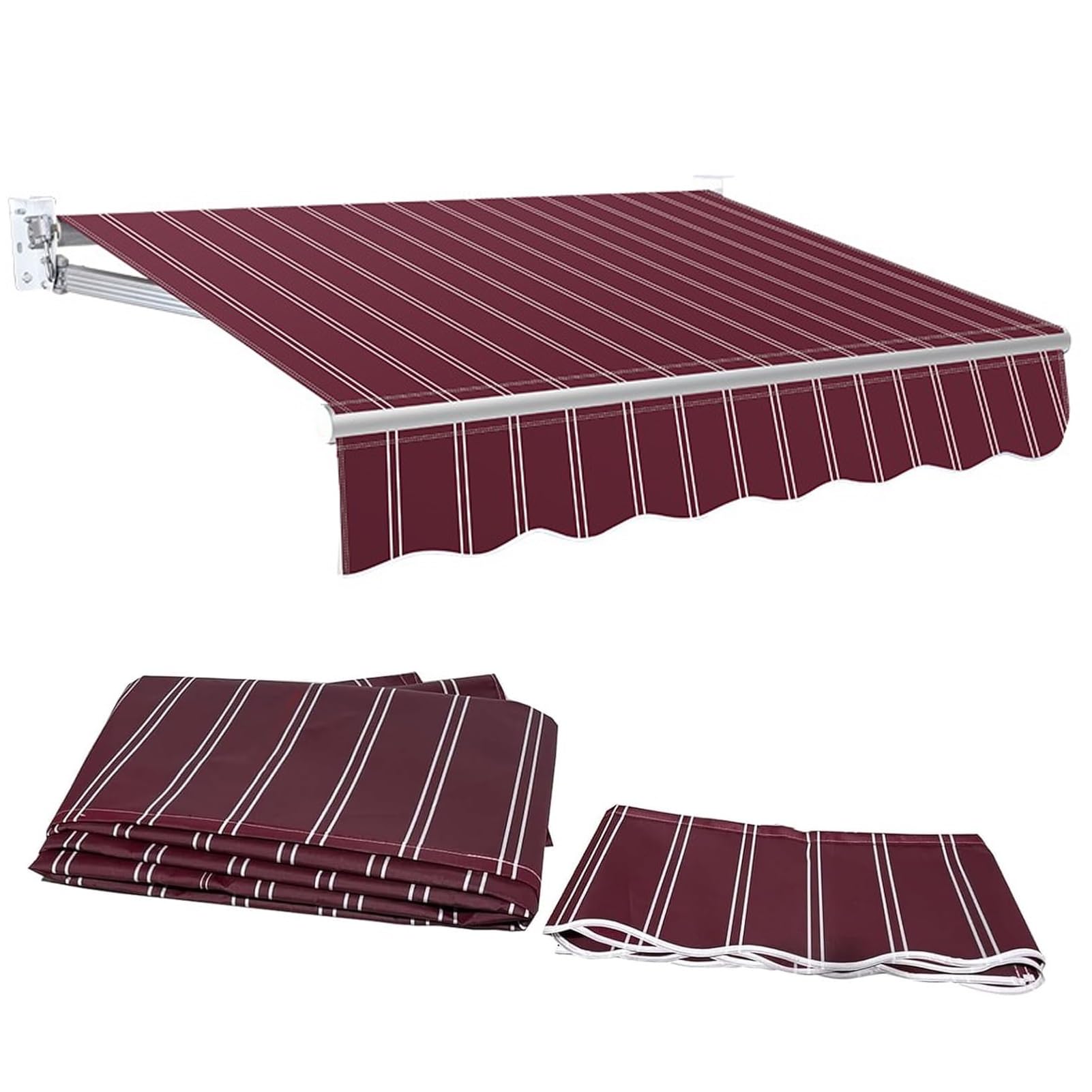 Telo di Ricambio per Tende da Sole, Tela Parasole in Poliestere Impermeabile e Protezione Solare a Strisce Rosse per Terrazza, Balcone, Cortile, Negozio(285x200cm)
