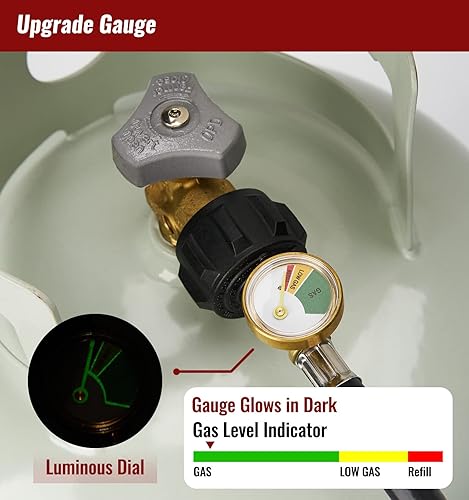 Miniatura 4 de Manguera adaptadora de repuesto de propano de 3 pies con medidor y válvula de control de encendidoapagado, manguera de recarga de propano de
