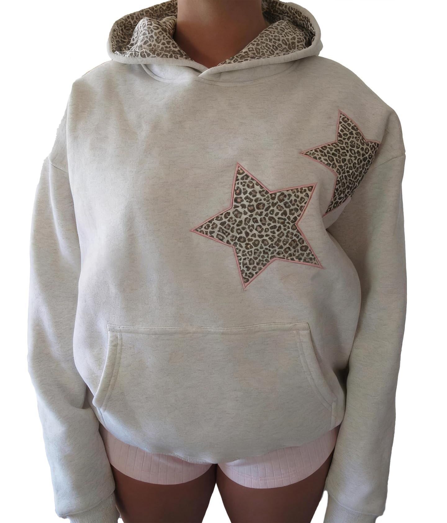 Chvity Womens Star Graphic Hoodies Oversized Y2k Leopard Print Hooded Sweatshirt Teen Girls Casual Cheetah Unisex Streetwear