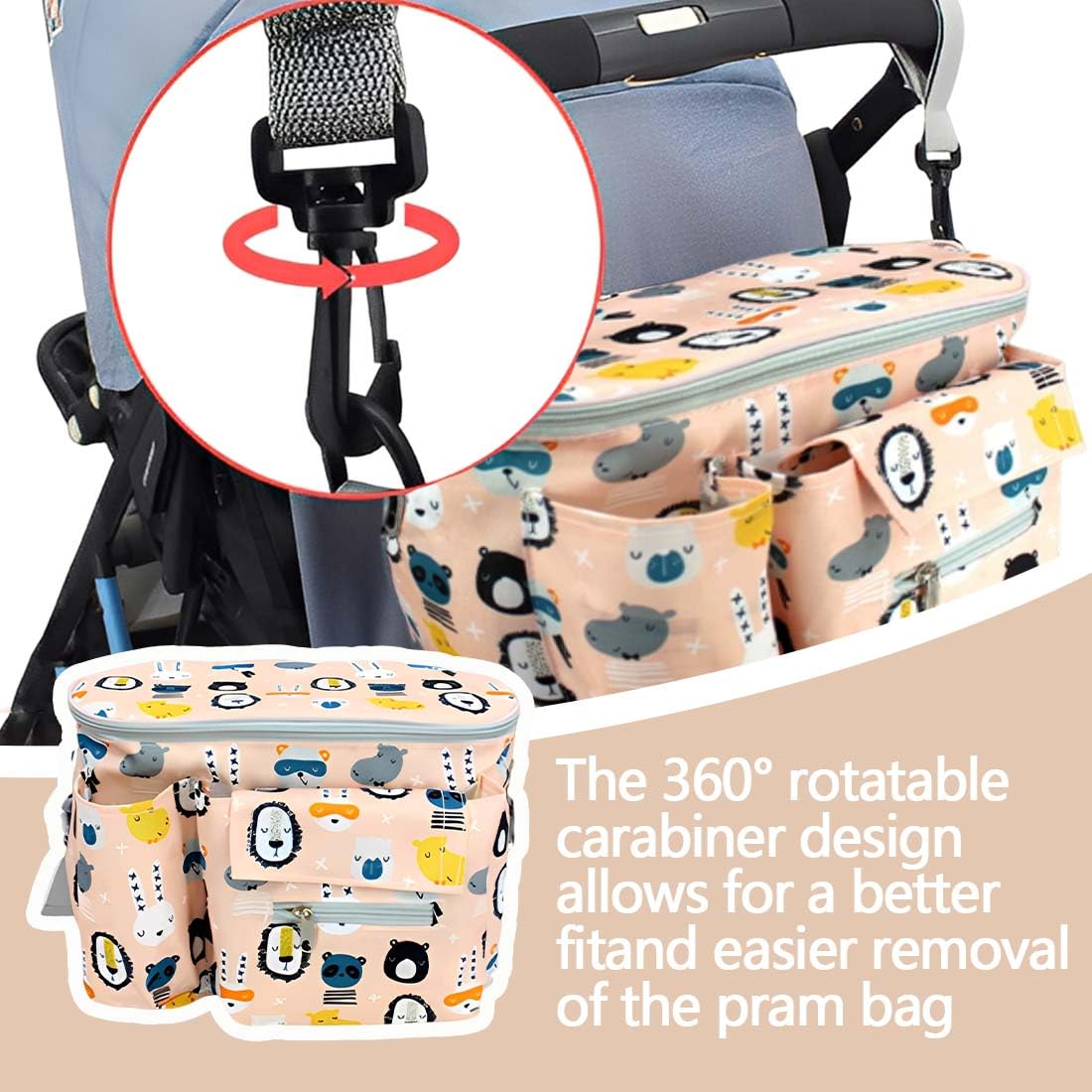 Bolsa universal para cochecito de bebé - Bolsa de gran capacidad para cochecito y carrito de bebé, bolso multifuncional para cambiar pañales - Práctico bolso para cochecito.