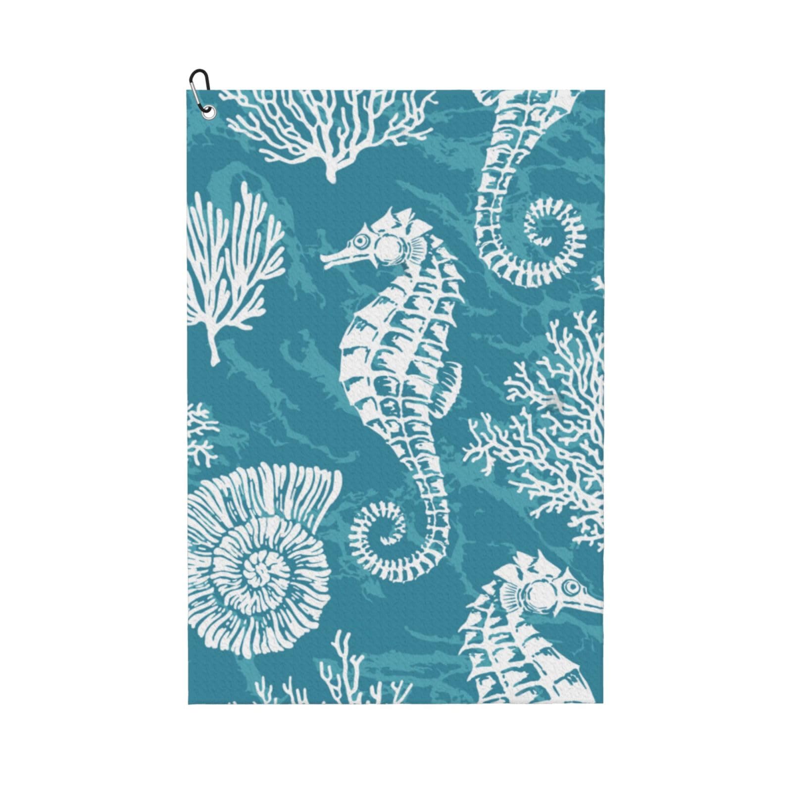 Hnnkloy Sea Shells Seahorse Coral, 16x24 in Portable Waffle Golf Towels with Carabiner Clip for Golf Bag