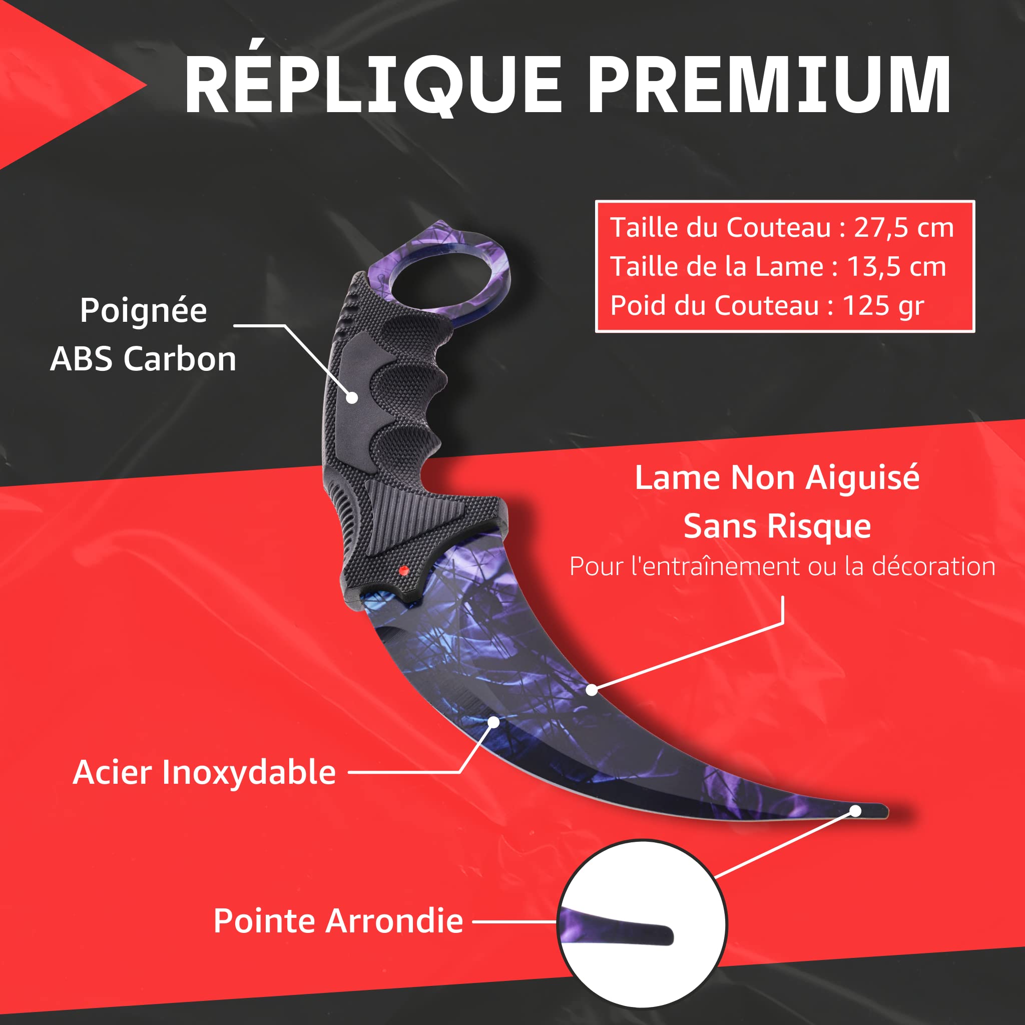 JARL Couteau CS:GO Entraînement & Collection - Répliques des Couteaux Counter-Strike avec Lame non Aiguisée en Acier Inoxydable - Cadeau pour les Fans de CS:GO avec Boîte Premium