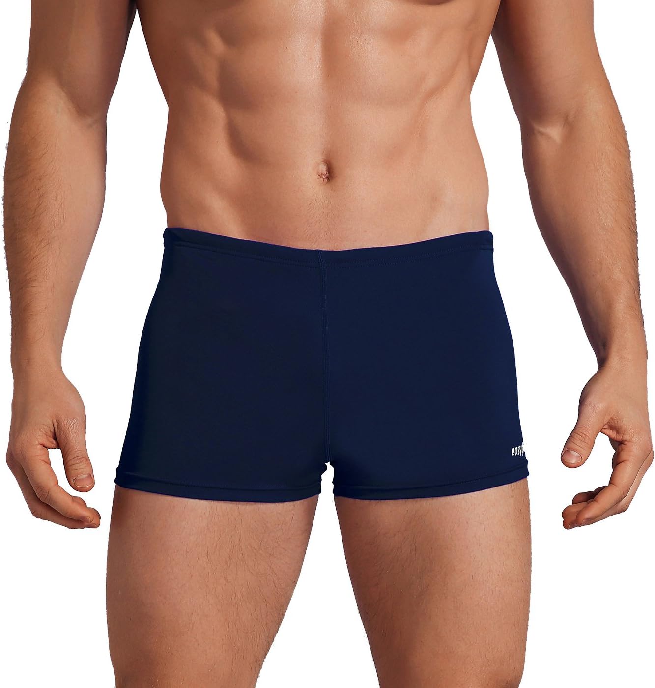 Easyglide Square Leg Suit Mens Comfortable Swimwear for Polyester Fabric Shape Retention,Quick Drying (Navy Blue, 34)