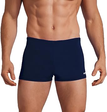 Easyglide Square Leg Suit Mens Comfortable Swimwear for Polyester Fabric Shape Retention,Quick Drying Navy Blue, 34