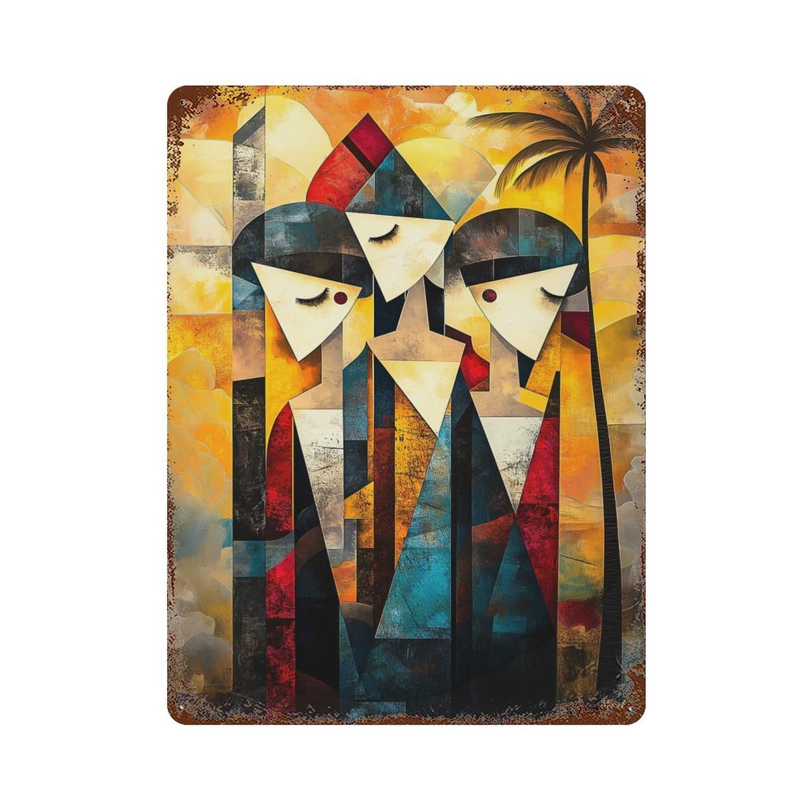 Modern Cubist Vision of The Three Graces Aged Metal Wall Plaque 15.7"x11.8", Ideal for Garage, Bar And Workshop Decor