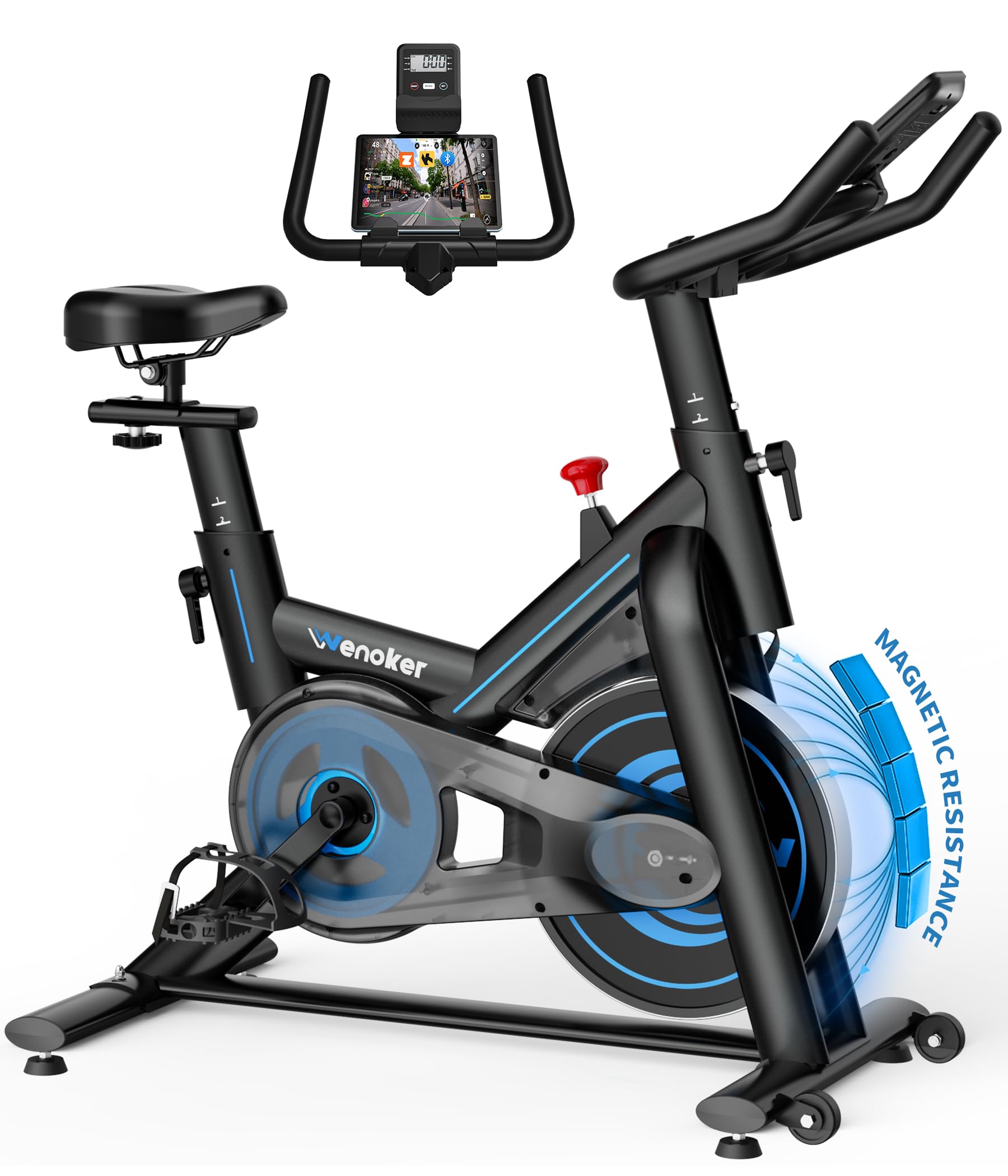 Magnetic Exercise Bike for Home – Adjustable Silent Spin Bike with 350lb Capacity, APP Connectivity, LCD Monitor & Device Holder – Indoor Cycling Bike for Cardio & Weight Loss