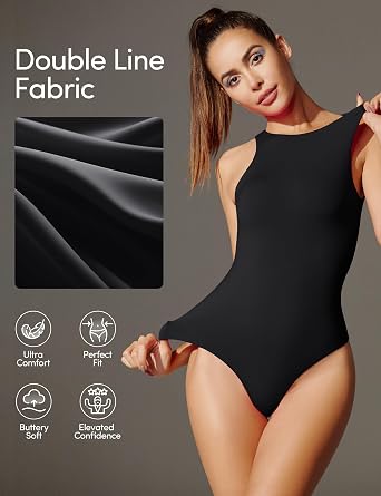 IUGA Bodysuits for Women Tummy Control Sleeveless Bodysuit Racerback Halter Body suits Tank Top