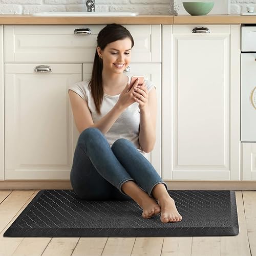 Vista 142 de HappyTrends - Tapete acolchado antifatiga de 17.3 x 28 pulgadas, grueso, impermeable, antideslizante, resistente, ergonómico, cómodo, para cocina