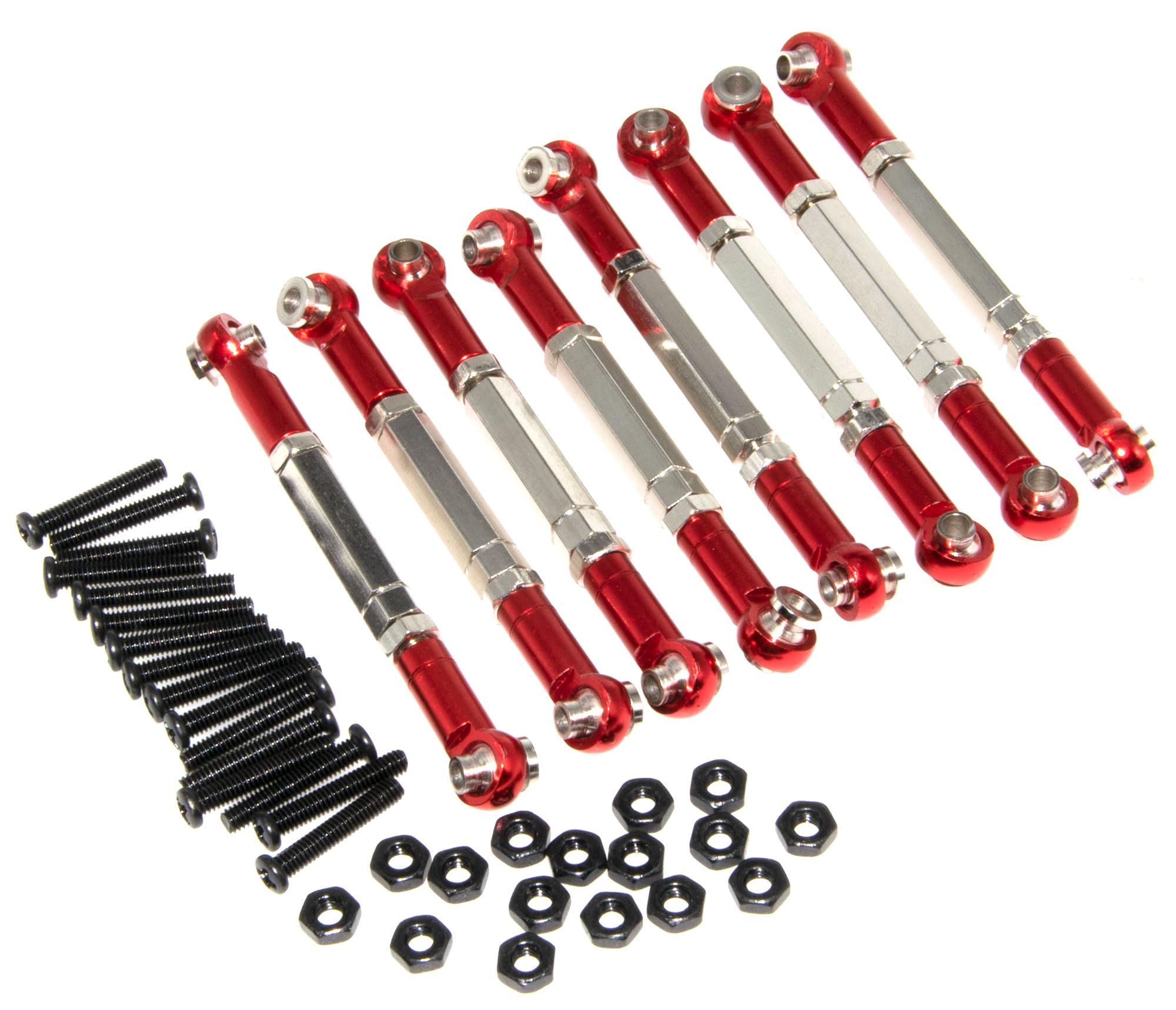 LJXSZ Steering Pull Rod Link Compatible with WPL B14 Part C14 C24 C-14K C-24K MN-90 MN-91 MN-45 MN-96 MN-99 1/16 RC Car Full Metal Servo Linkages Arm Tie Rod Ends Upgrade 8Pcs(Red)