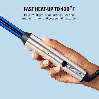 BabylissPRO Nano Titanium Professional Curling Wand for All Hair Types, Reaches 430 Degrees for Long Lasting Curls