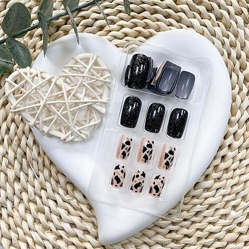 Miniatura 3 de Uñas postizas a presión de punta francesa medianas, uñas postizas de forma cuadrada con diseño de remolinos rojos, azules y blancos, uñas acrílicas