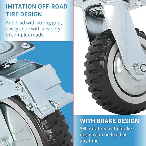 Miniatura 4 de uyoyous Juego de 4 ruedas giratorias resistentes de 6 pulgadas (2 de bloqueo giratorio y 2 giratorias), ruedas industriales de placa de capacidad de