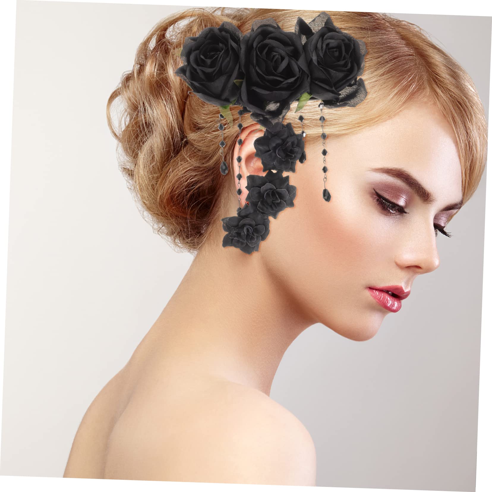 POPETPOP 4 Piezas Pasador De Pelo Rosa Pinzas Para El Cabello De Flores No Oscuras Pinzas Para El Cabello De Las Mujeres Rosas Horquilla Gótica Tela Oscuro Presilla Lateral Perder