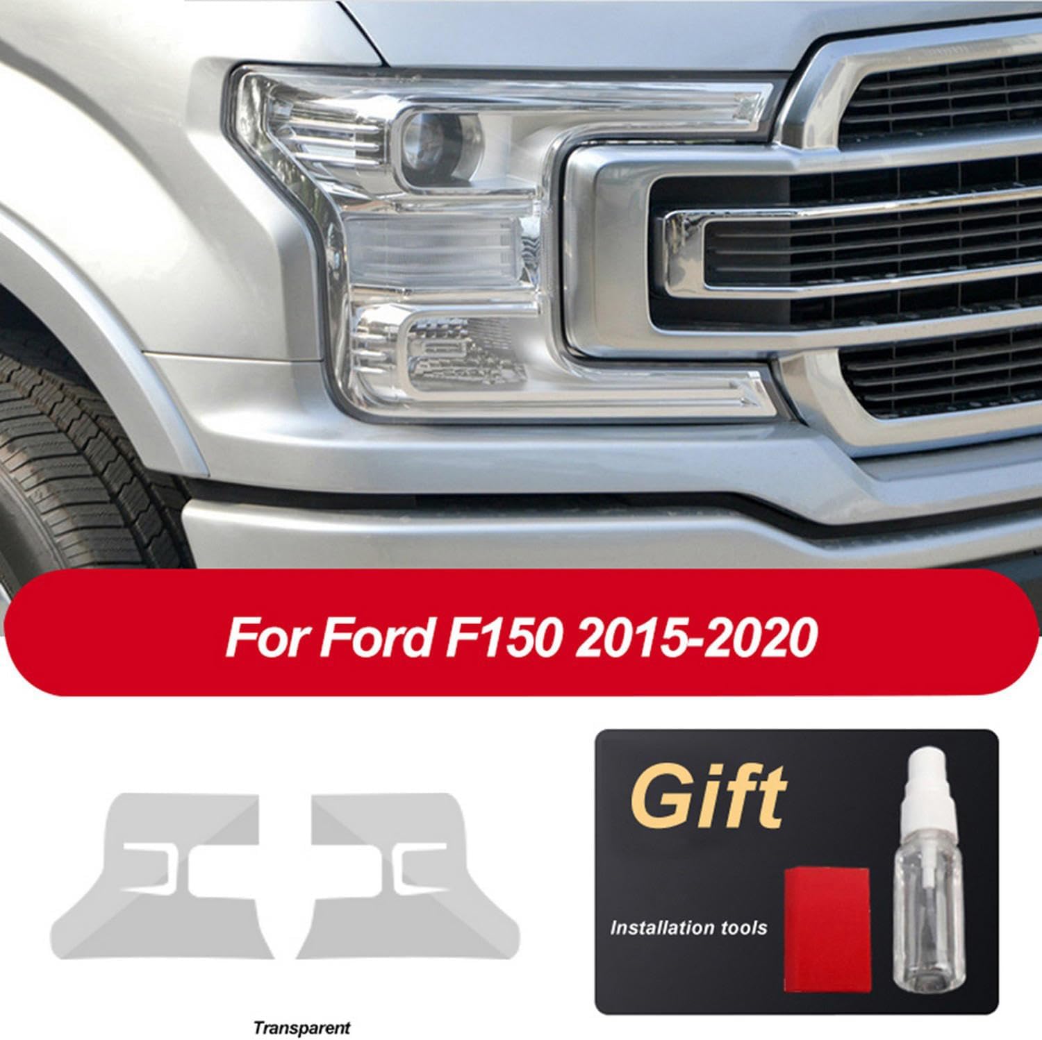 JCAKES 2 Pcs Car Headlight Black Protective Film Protection Transparent TPU Sticker， for Ford F150 2015-2020 Raptor SVT Accessories