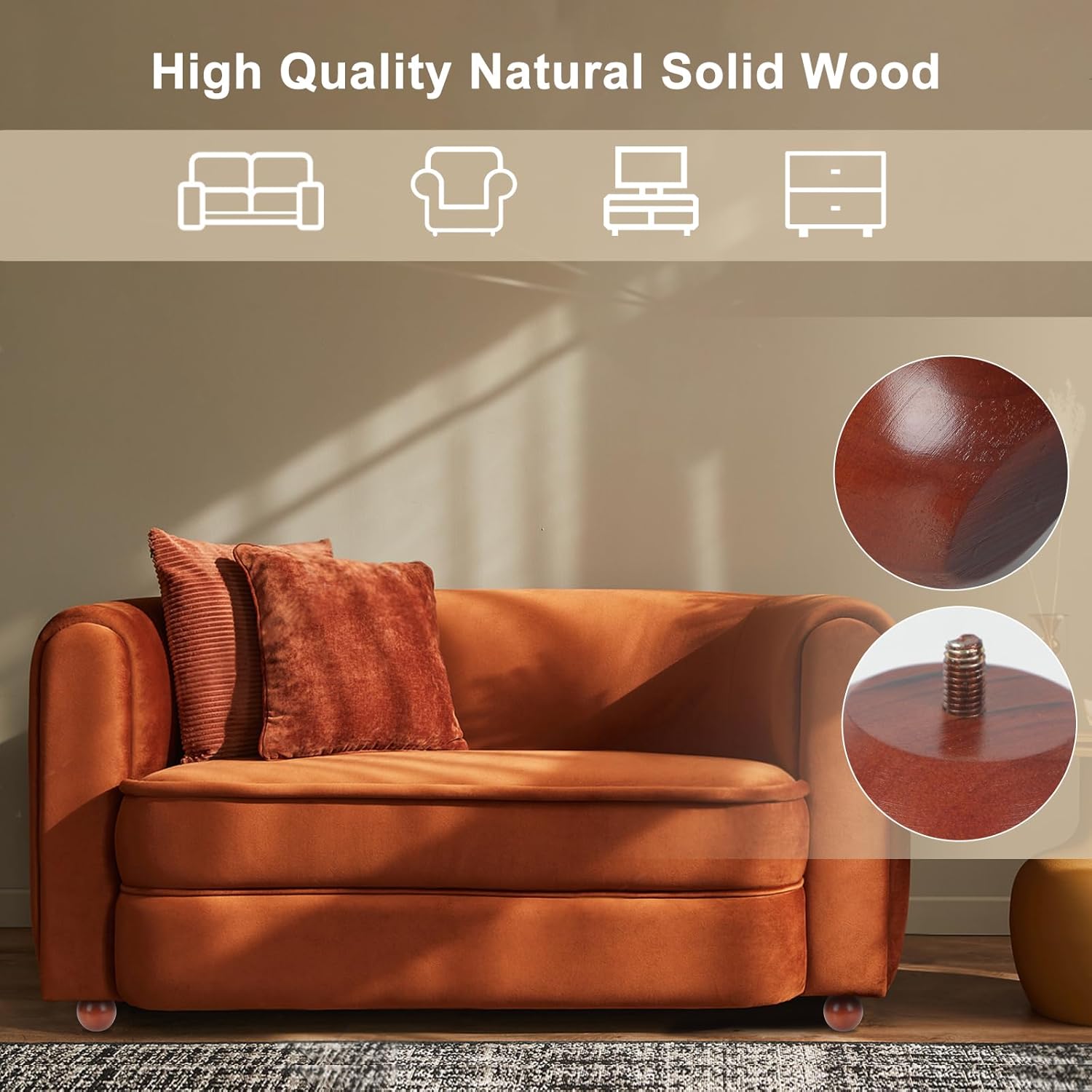 4 Inch Wooden Sofa Legs of 4 Wood Furniture Legs Couch Feet Wooden Round Sofa Furniture Replacement Sofa Legs Replacement for Sofa Couch Chair Cabinet Dresser Ottoman Bed Riser, 4 Pack