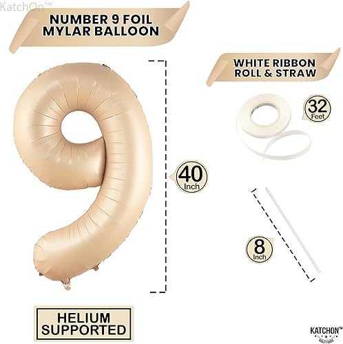 Miniatura 4 de KatchOn, Globo de caramelo número 9 para cumpleaños 9  enorme 40 pulgadas  Globo retro de albaricoque número 9  Globos de nueve para cumpleaños