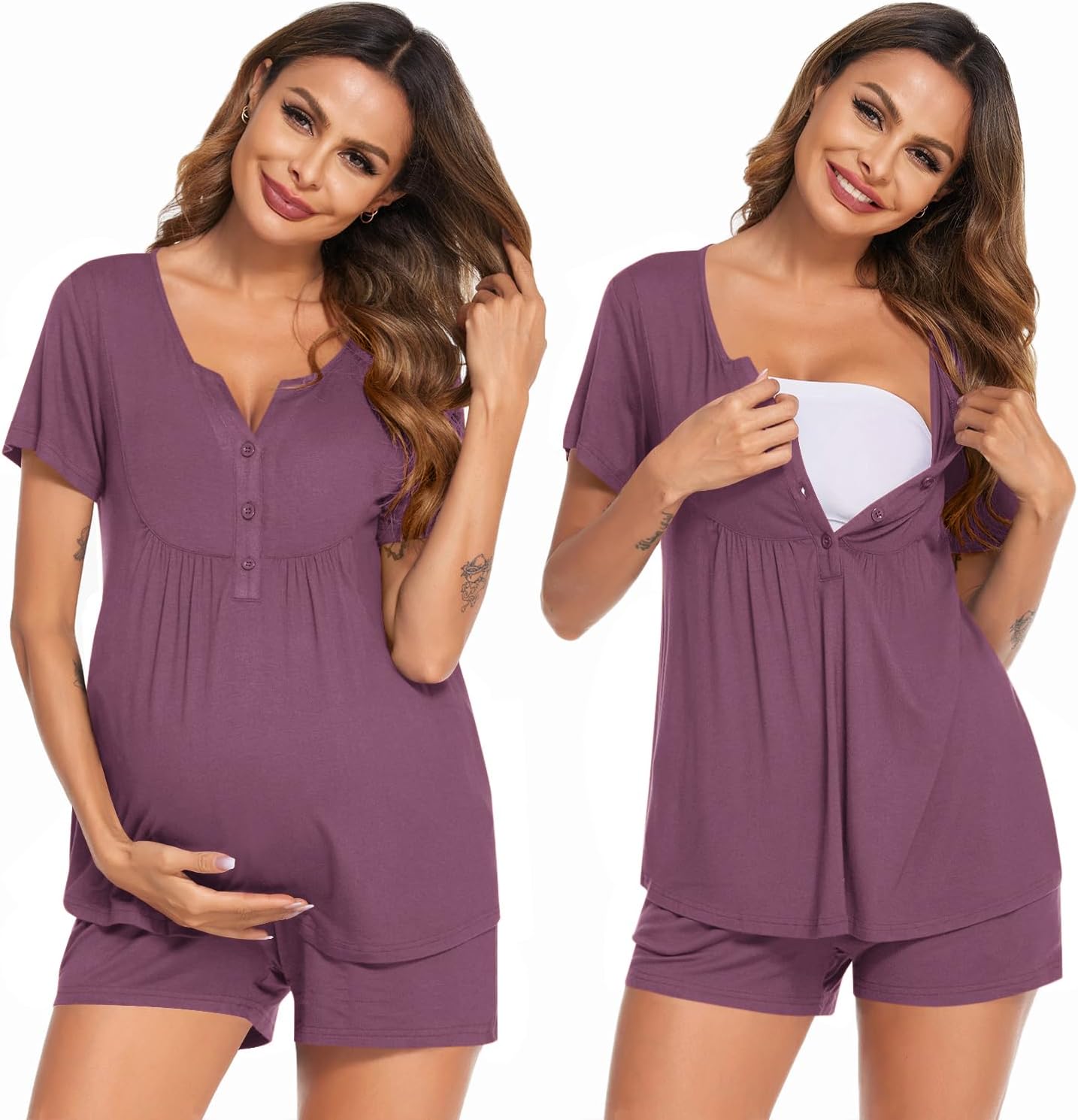 Ekouaer Women's Maternity Nursing Pajama Sets Short Sleeve Postpartum Pajamas Breastfeeding Pregnancy Clothes
