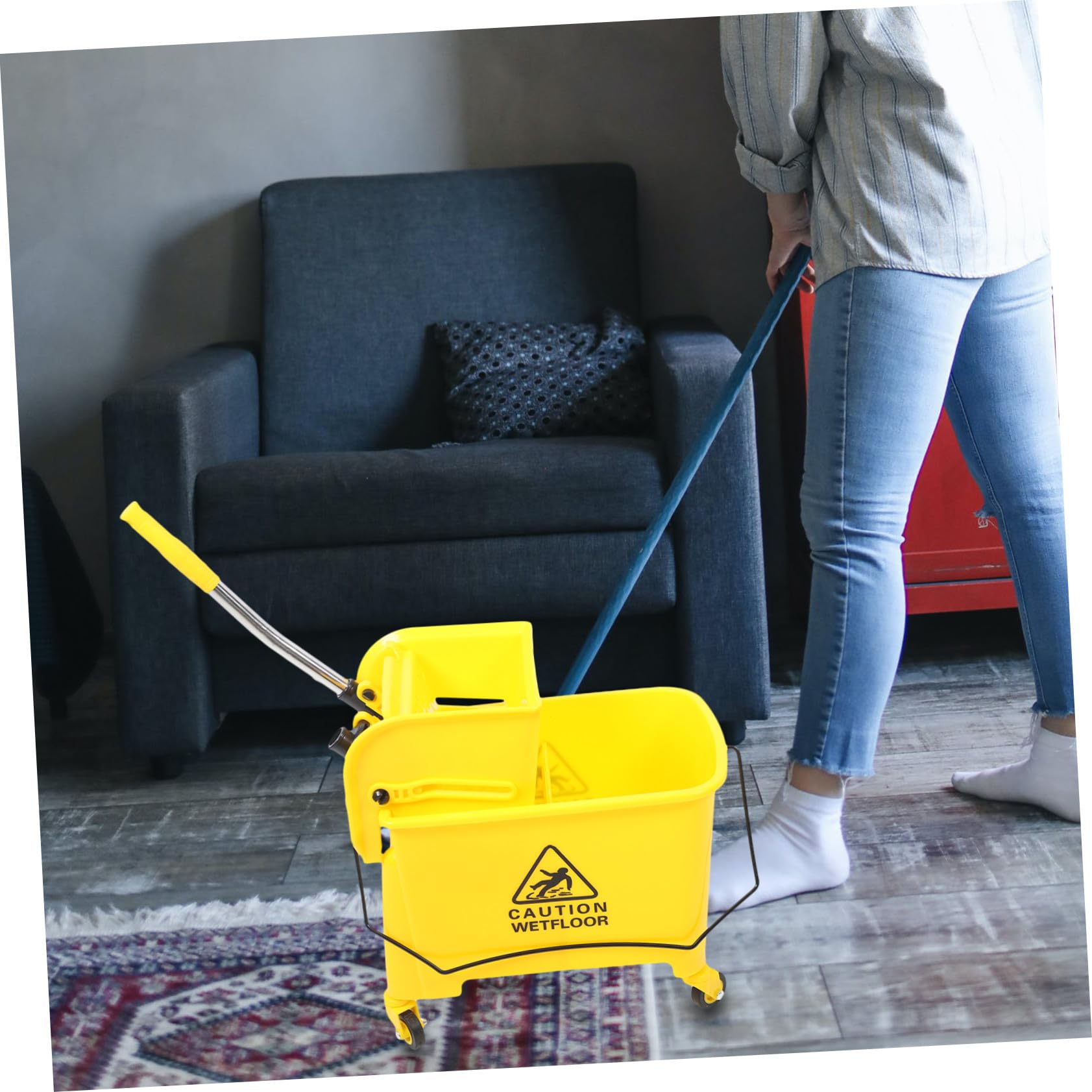 HEMOTON Fregona Fácil de Comercial Cubo Plástico de Ruedas de 20l Limpieza y Escurridor Lateral Movilidad Conveniente Color Aleatorio en Uso Profesional