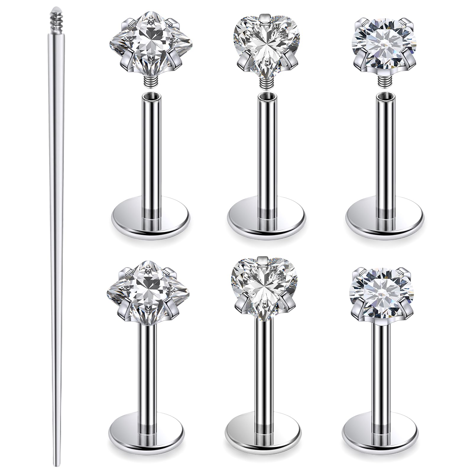 Xnsjeyy 20G 18G 16G Astm F136 Titanium Internal Thread Flat Back Earrings Nose Studs Tragus Helix Conch Cartilage Lobe Earrings Medusa Labret Snake