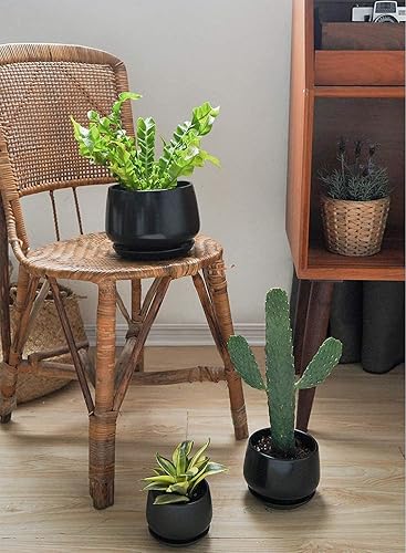 Miniatura 7 de LE TAUCI Macetas de 4.1 + 5.1 + 6.5 pulgadas, juego de 3, macetas de cerámica con orificio de drenaje y platillo, maceta de interior con almohadilla