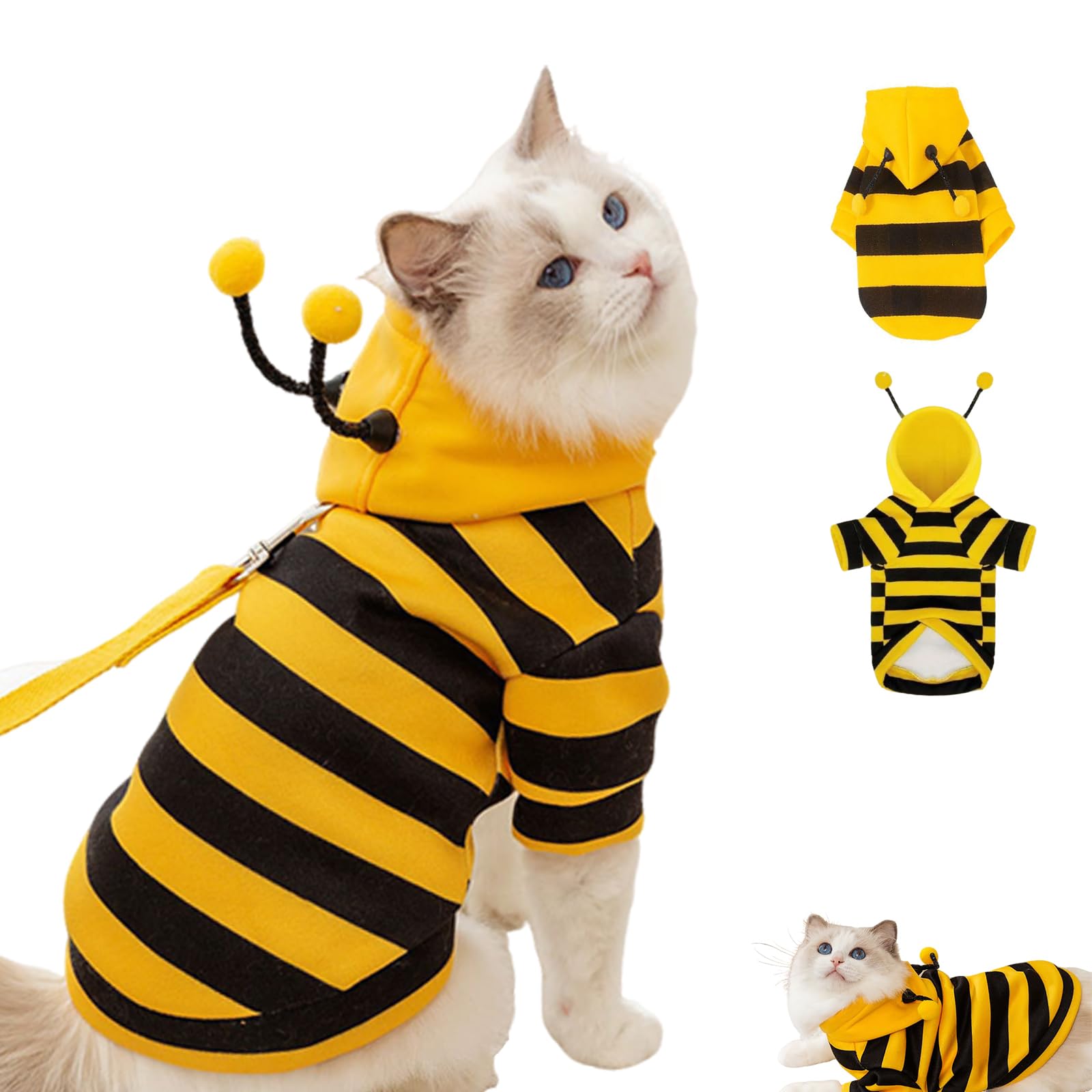 enseak Bee Dog Costume,Pet Bee Costume Dog Bee Hoodies,cat Outfits,Cat Bee Costume Cat Outfits Halloween Cat Costume Pet Bee Costume Hooded for Small Dogs and Cats, Kitten, Puppy