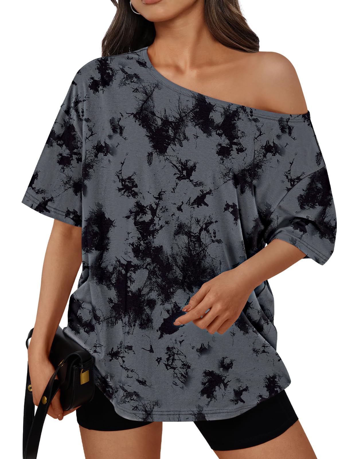 Trendy Queen Womens Off the Shoulder Tops Oversized Summer Spring T-Shirts 2026 3X-Large Camodarkgrey