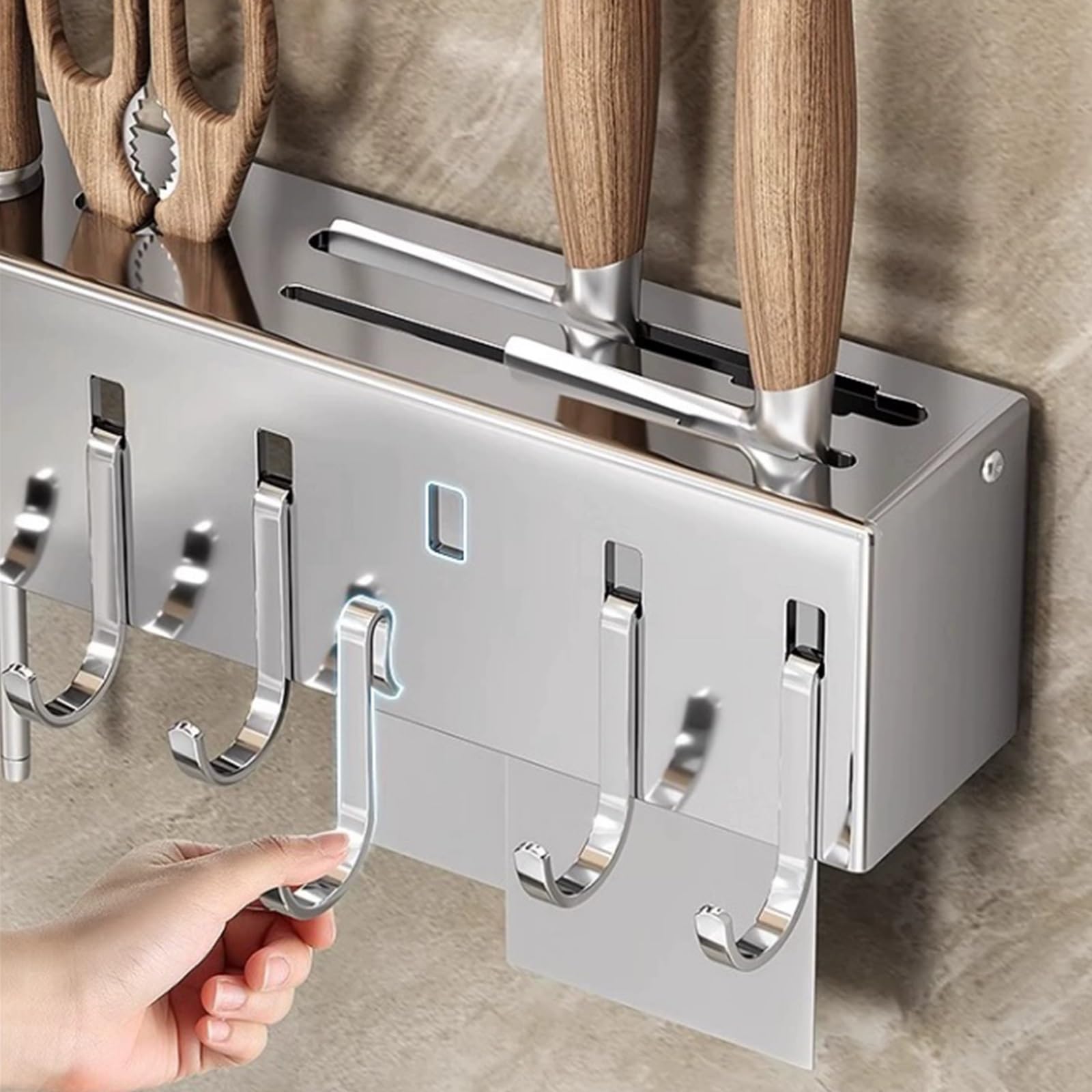 Barra de Cocina con Ganchos - Barra de Acero Inoxidable for Colgar en la Pared | Estante Colgante de Pared | Organizador de Utensilios de Cocina |(50cm 8 Hooks)