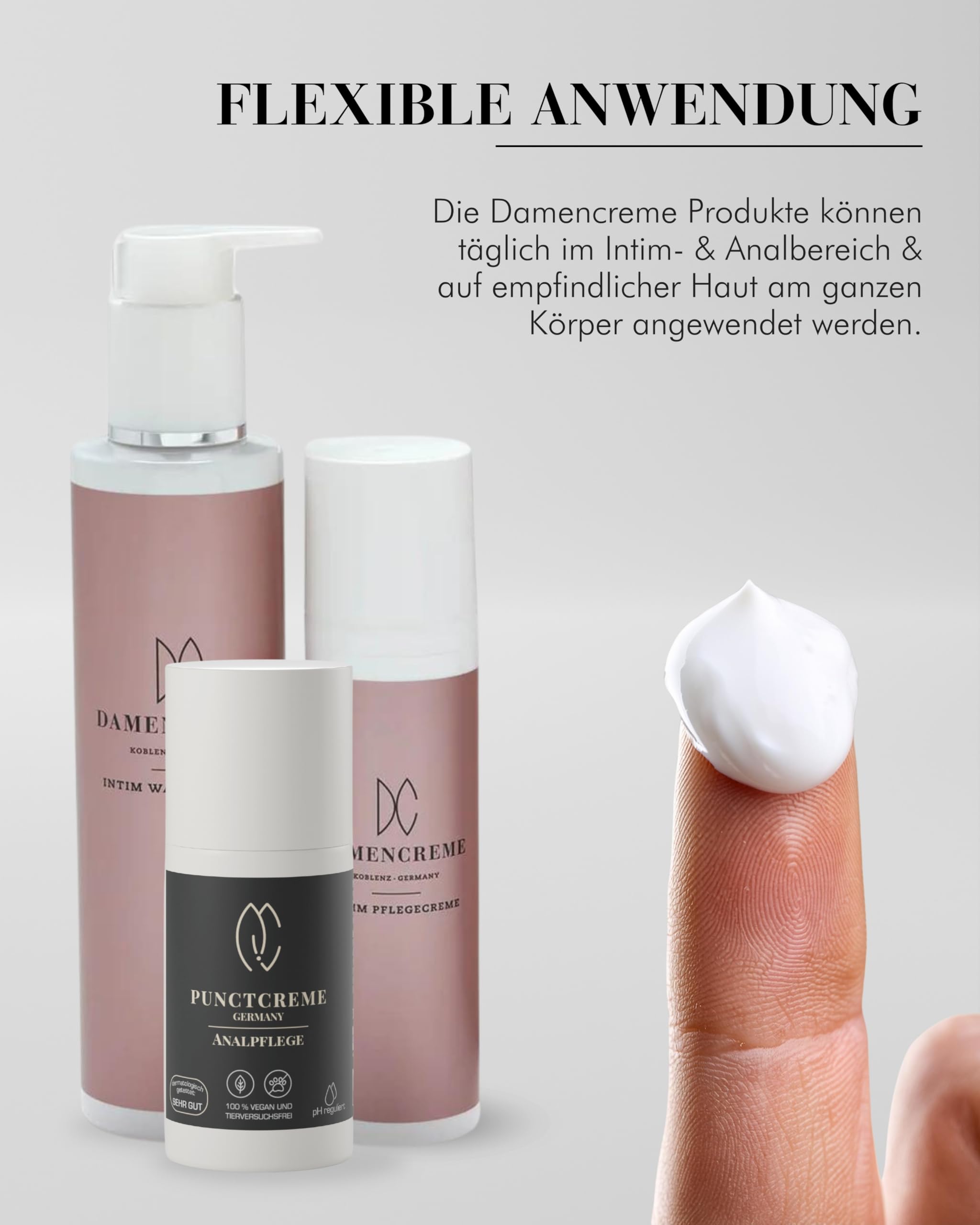 DAMENCREME Intim Pflege Set für Frauen I Intim Pflegecreme 75 ml, Duschgel 200 ml & Punctcreme 30 ml I Sanfte Reinigung I Vom Gynäkologen empfohlen I Dermatologisch getestet