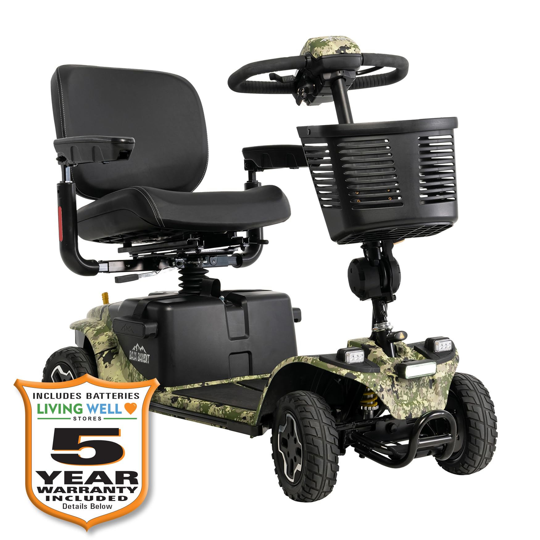 Pride Bandit, Rugged Outdoor Mobility Scooter, with 5-Year Extended Warr (Camo, 40 AH Battery, 20 x 18 Seat)
