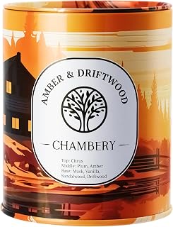 Amber & Driftwood Candle | Autumn Sunset Over Nashville Forest Cottage in Premium Tin | Soy Wax with Lead-Free Cotton Wick | 55-Hour Burn | Cozy Scent for The Cooler Months