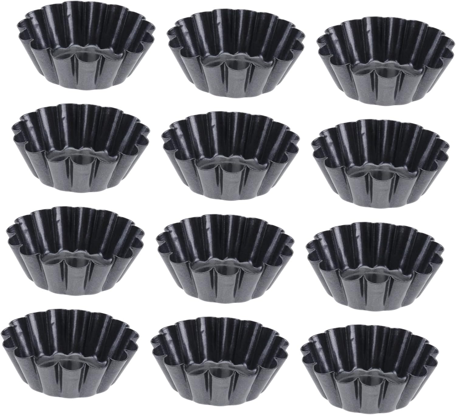 Healifty 12pcs Non Stick Carbon Steel Mini Tart Pans Flower Shaped Baking Molds Reusable Cupcake Muffin DIY Dessert Bakeware for Fruit Tarts and Pies
