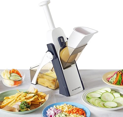 Miniatura 8 de 5 en 1 Cortadora de mandolina para cocina y picadora de verduras segura y rebanadora de mandolina ajustable, no se puede quitar, la mandolina puede