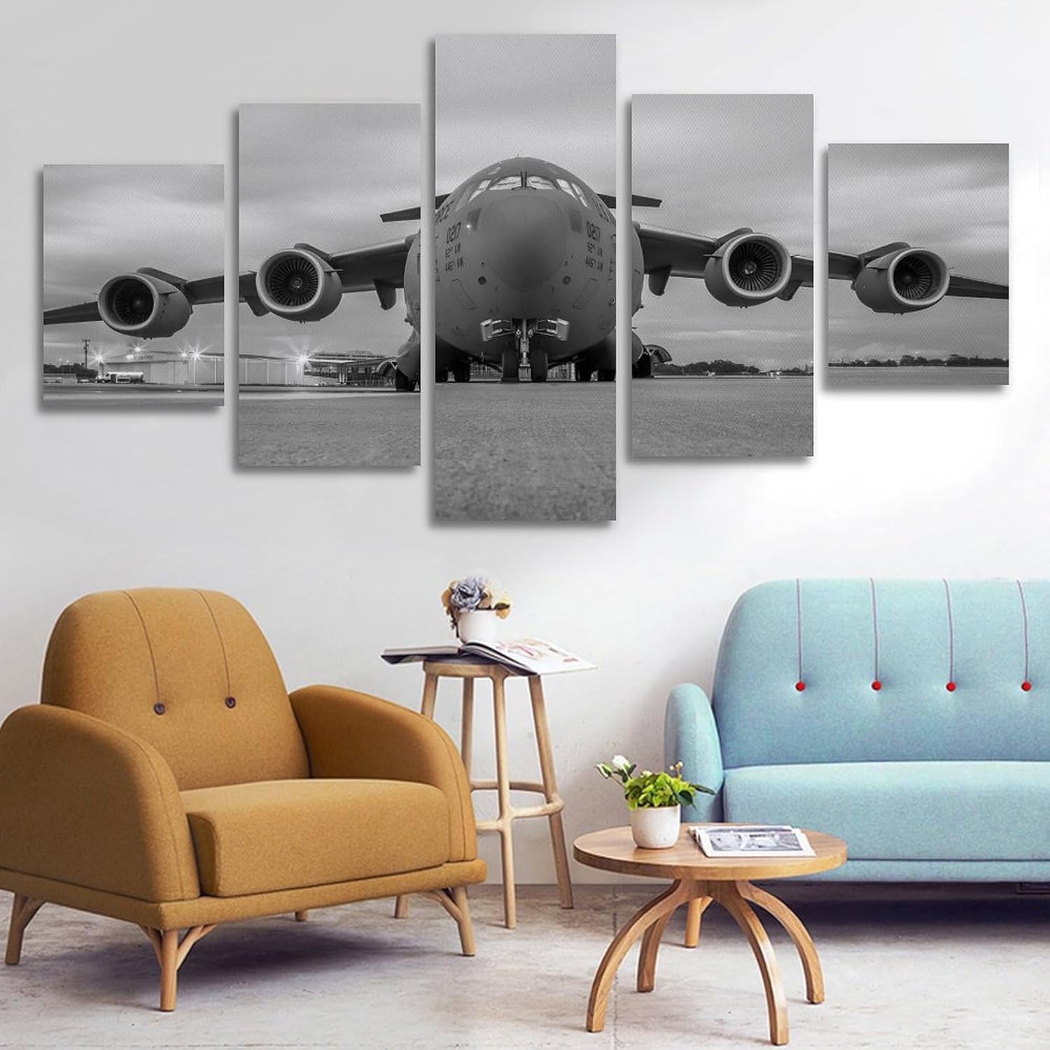 C-17 Globemaster III Transport Aircraft Poster 5 Pieces Air Force Fighter Decor Vintage Black And White Aircraft Art Picture Office Large Aircraft Wall Decor Boys Room Aviation Decor Gifts Wall Art P image 5