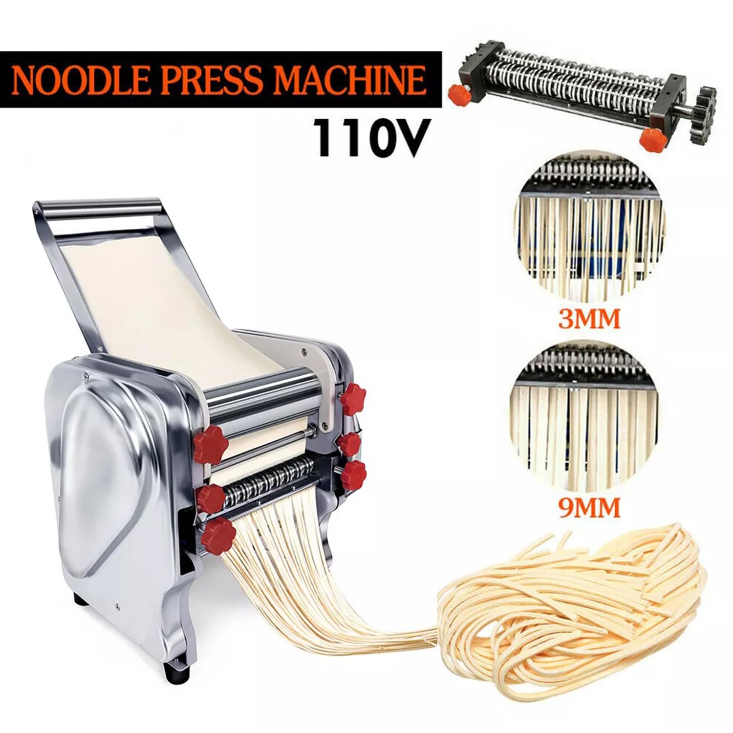 Thaweesuk Shop New Silver Commercial Electric Dough Roller Sheeter Noodle Automatic Pasta Making Machine Press Dumpling Maker Durable Adjustable Stainless Steel 13.78''L x 9.84