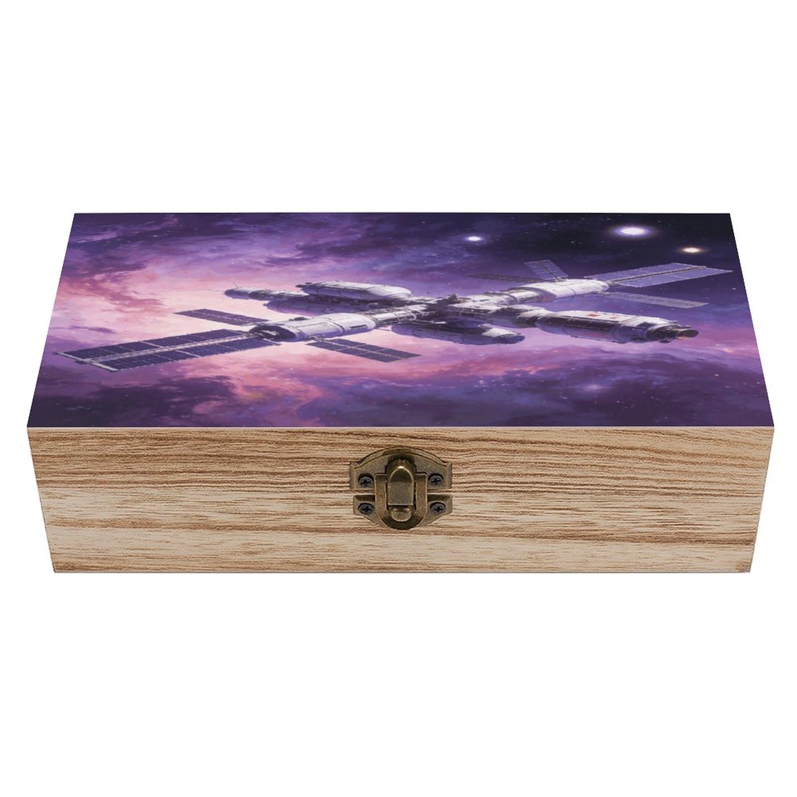 FekiLoot Natural Wooden Keepsake Box with Hinged Lid, 8x4 Inch Space Memory Box, Wood Jewelry Organizer & Trinket Holder, Gift for Men Women Anniversary Wedding