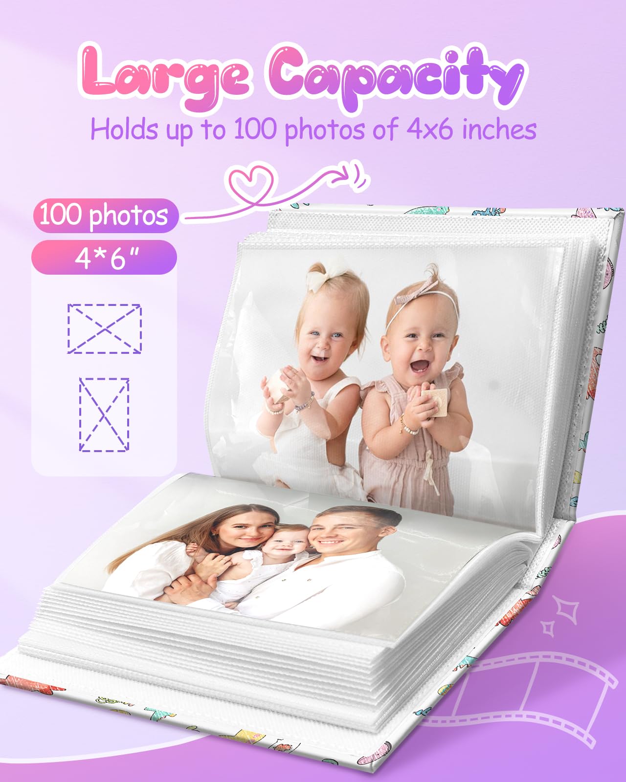 Slohif Fotoalbum für Kinder, 10 x 15 cm, Leder, kleines Baby-Erinnerungsbuch, Andenken für meine erste Familie, 100 Taschen, personalisiertes Fotobuch für Jungen, Mädchen, Kleinkinder, Reisen,