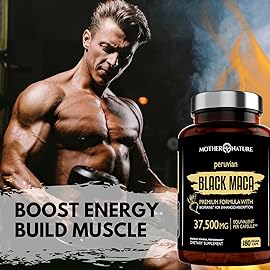 Black Maca Root 50:1 Extract 37,500mg - 180 Capsules Organic Peruvian Maca Peruana Supplement for Men | High Potency Energy, Mood & Performance Support | Vegan, Non-GMO