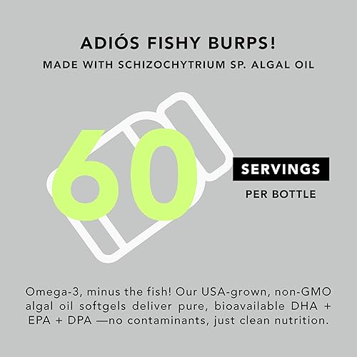 Miniatura 7 de AMANDEAN Suplemento vegano de Omega 3. Alternativa de aceite de pescado de primera calidad. Algas DHA y EPA. Cápsulas blandas sin carragenina.