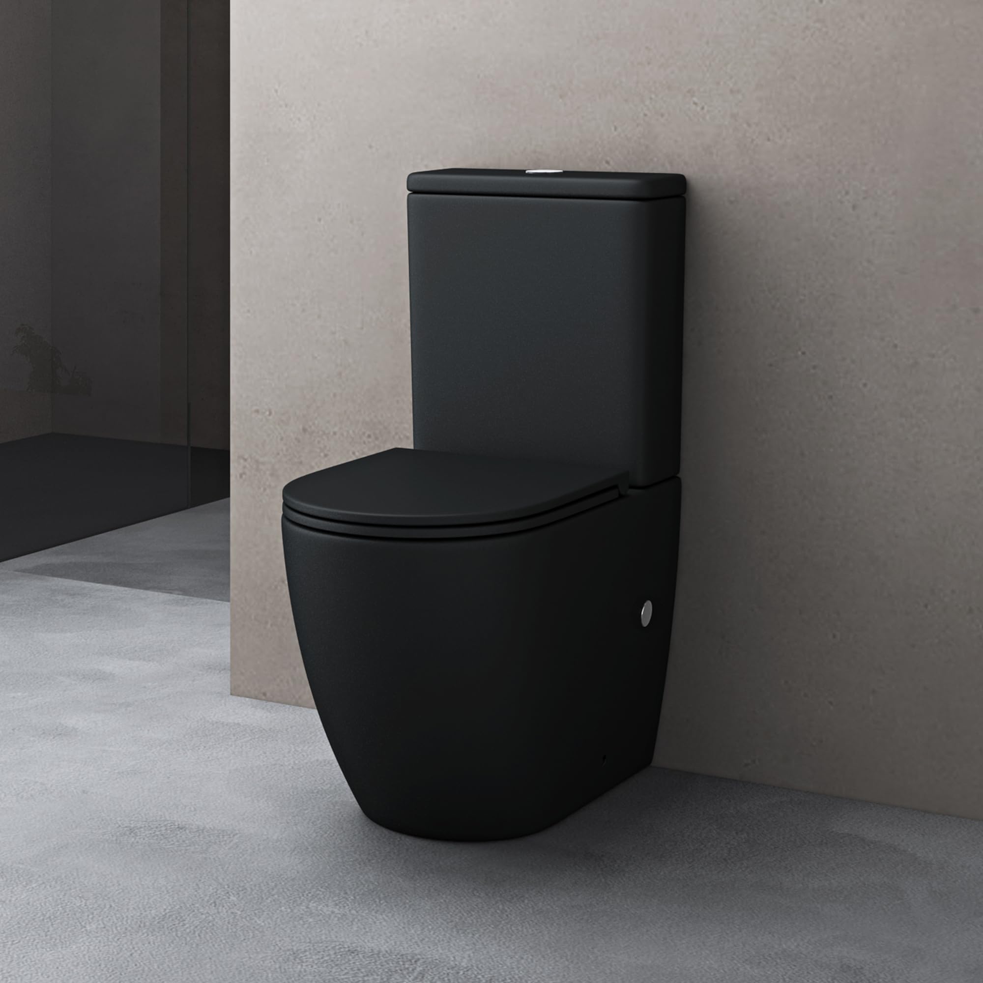 doporro WC à Poser Céramique avec Réservoir Noir Abattant Silencieux | Sans bride, Toilette avec Frein de Chute, Facile à Nettoyer, Stand179T