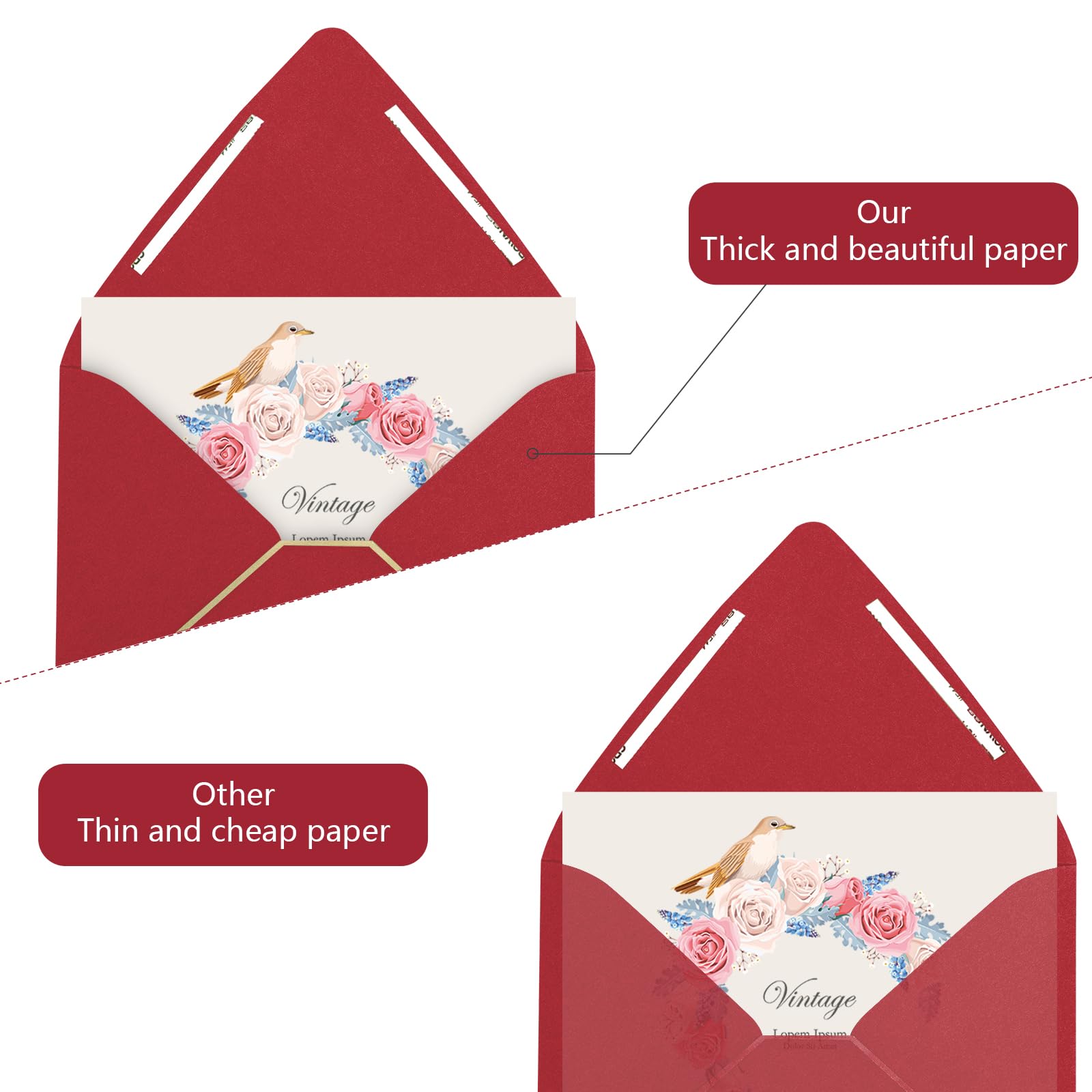 Sobres rojos A7 de 5 x 7 pulgadas con borde dorado, paquete de 50, para tarjetas de 5 x 7 pulgadas, autosellado rápido, perfectos para bodas, invitaciones, fotos, graduación, baby shower, papel grueso