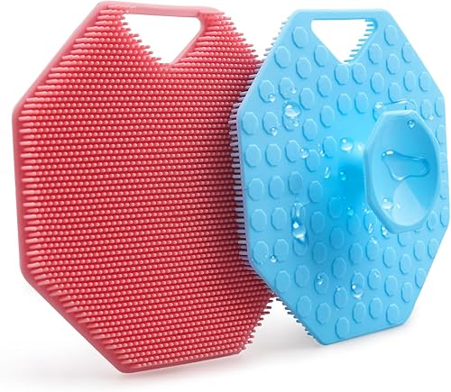 DEBETOOL Cepillo corporal de silicona suave para limpiar y exfoliar la piel, paquete de 2 cepillos de ducha con agujero para colgar, juego de