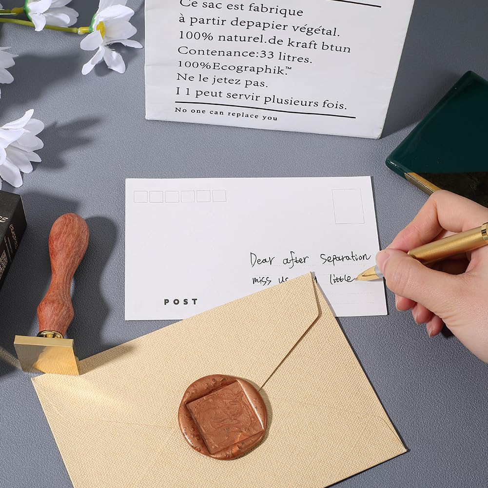 CRASPIRE Blank Wax Seal Stamp 30mm Square Vintage Removable Brass Head Wood Handle Sealing Wax Stamp without Engraving for Wedding Party Invitaion Crads Gift Packing Decoration - Image 3