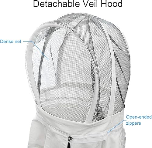 Miniatura 4 de Luwint Trajes de apicultura ventilados de cuerpo completo para niños, traje de apicultor de abeja de algodón con capucha de velo de esgrima