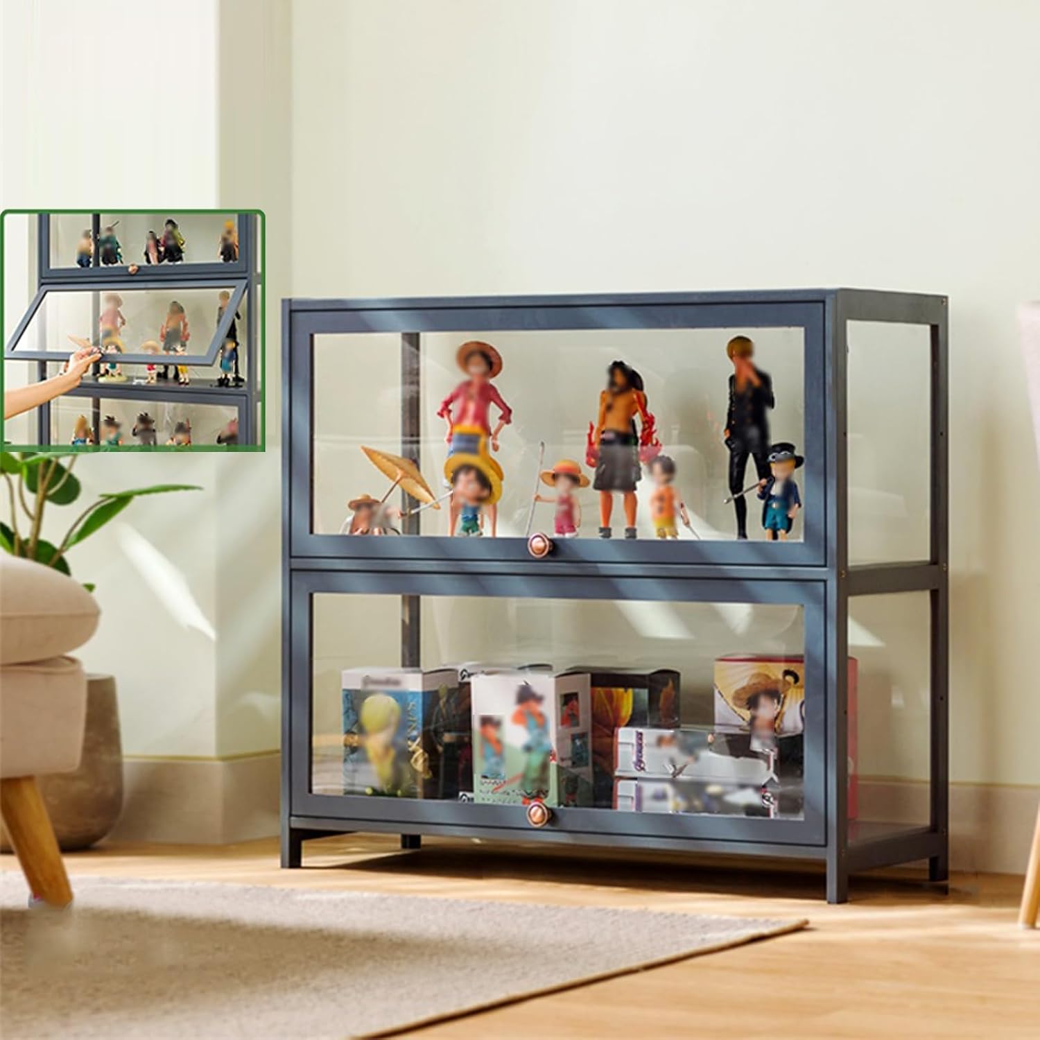 Display Cabinet Toys Display Shelf，Display Case Flip Door Cabinet Display Shelf ，Cabinet Doorsealed Dustproof Easy to Clean，Bamboo Storage Cabinet or Figures, Collection Display (Color : WHI