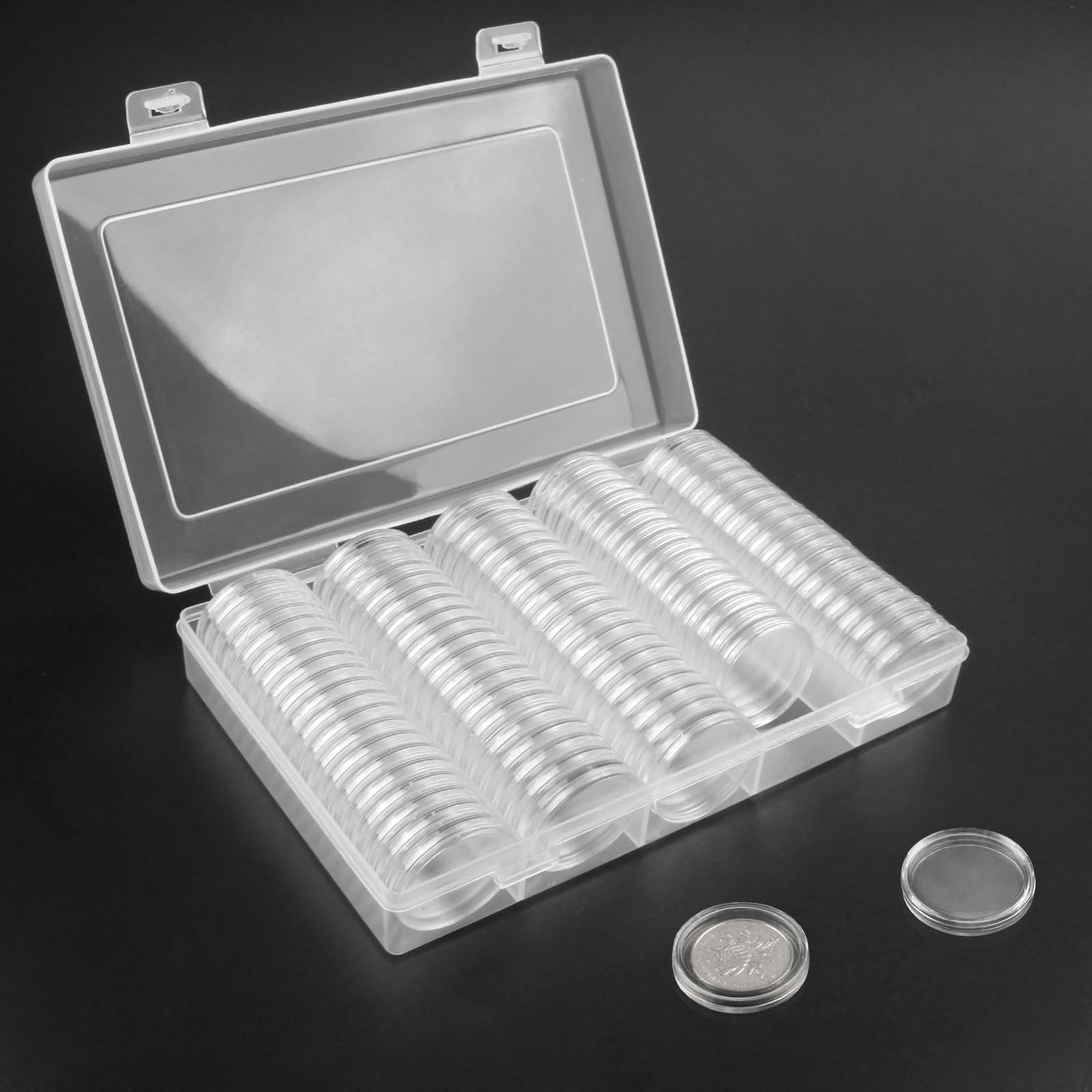 100 sztuk przezroczyste kapsułki na monety i 1 pudełko do przechowywania okrągłe rękawy na monety kapsułki 30mm for 2 euro coins storage coin collection coin display